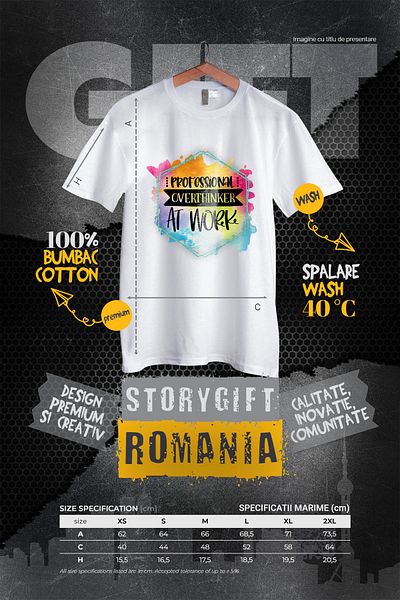 StoryGift Romania Tricou Femei cu mesajul "Professional overthinker at work", profesie, ilustratie WHT_S