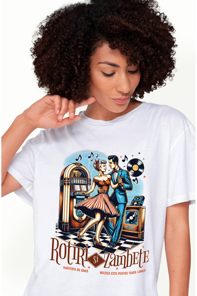 StoryGift Romania Tricou Femei Cuplu dansand muzica retro iubitorii de petrec...