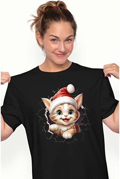 StoryGift Romania Tricou Femei cu o pisicuta care scoate capul printr-un perete distrus, ilustrati BLK_XS