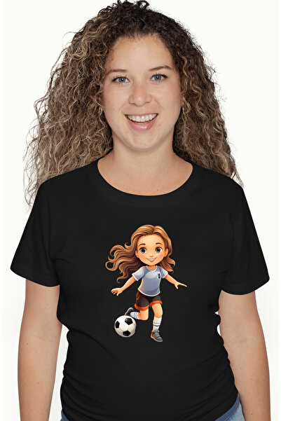 StoryGift Romania Tricou Femei cu o fata care joaca fotbal, ilustratie, minge...