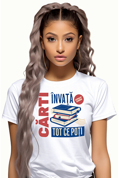StoryGift Romania Tricou Femei invata tot carti educatie inteligenta cu impri...