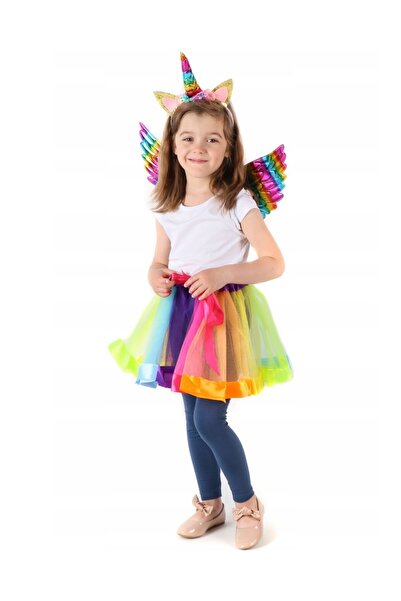 zola Αποκριάτικη στολή, πολύχρωμο μοντέλο μονόκερου, πολύχρωμα φτερά, στέμμα ...