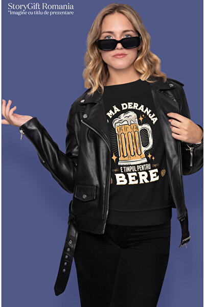 StoryGift Romania Women's T-shirt Don't disturb me, it's time for a relaxing beer with print on the front, 1 BLK_XL