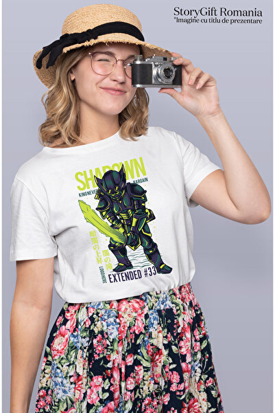 StoryGift Romania Tricou Femei Cu Text In Engleza Shadown Knight, Cavaler Cu Sabie Stralucitoare, WHT_XS