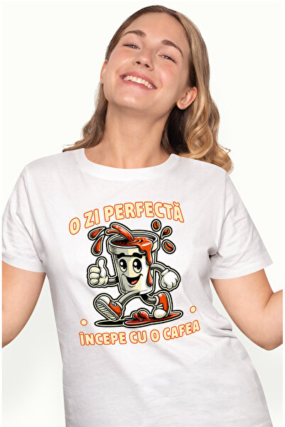 StoryGift Romania Tricou Femei O zi perfecta Incepe cu o cafea energie cu imp...