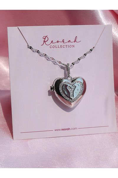 Reorah Collection Heart Letter Locket Steel Necklace-Letter Y