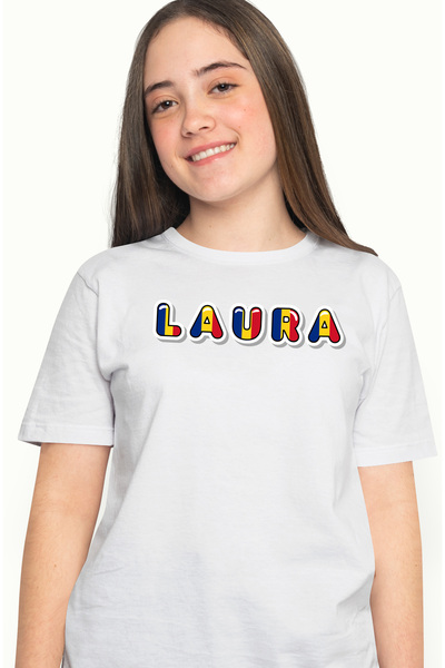 StoryGift Romania Tricou Femei Cu Numele Laura, Romania, Suporter, Steagul Romaniei, Patriot, cu WHT_XS