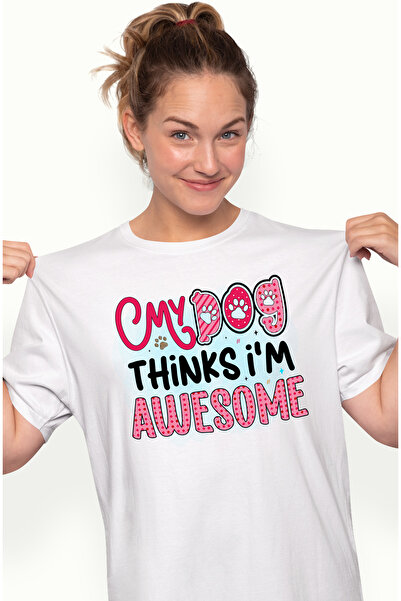 StoryGift Romania Tricou Femei cu mesajul "My Dog Thinks I'm Awesome", caine,...