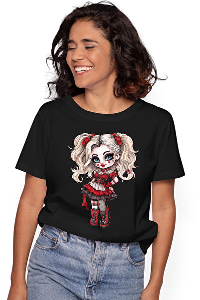 StoryGift Romania Tricou Femei cu o fata draguta in stil goth, inimioare, roc...
