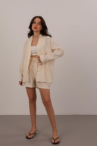FACETTE Women's Ecru Modal Shirt Shorts Set