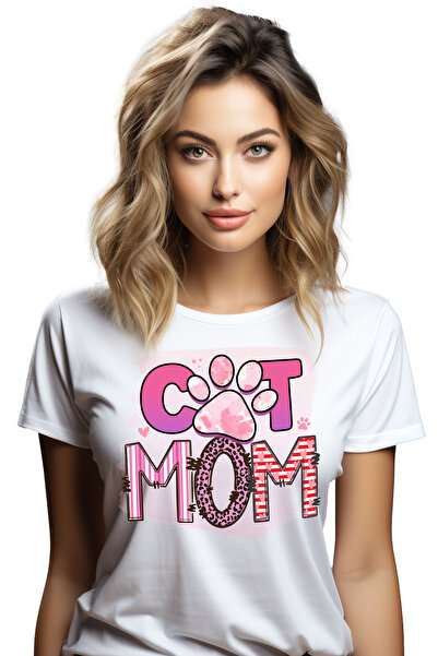 StoryGift Romania Tricou Femei cu mesajul "Cat mom", mama pisica, fundal roz,...