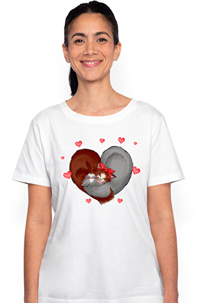 StoryGift Romania Tricou Femei cu 2 pisici care formeaza o inima, Valentine's...