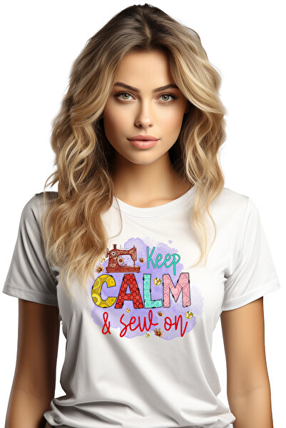 StoryGift Romania Tricou Femei cu mesajul "Keep calm & sew on", profesie, ilu...