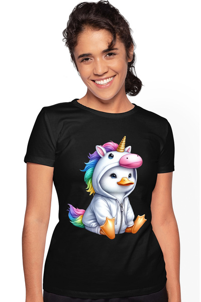 StoryGift Romania Tricou Femei cu o ratusca in costum de unicorn, ilustratie,...