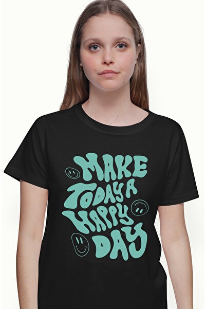 StoryGift Romania Tricou Femei Cu Mesaj Motivational Make Today Happy Day, Un Nou Inceput, Increde BLK_XL