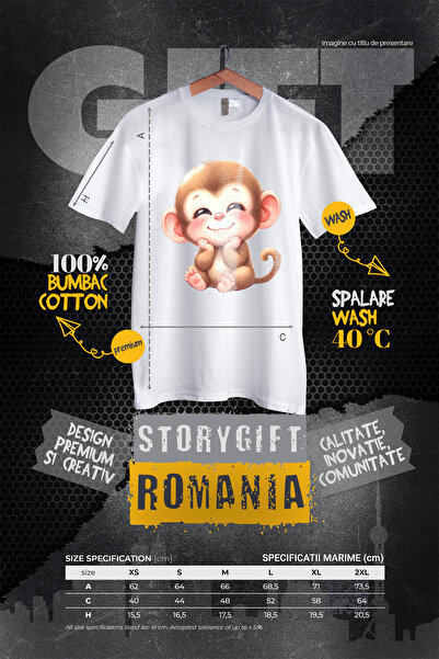 StoryGift Romania Tricou Femei cu o maimutica vesela, ilustratie, natura, copilarie, jungla, copac WHT_L