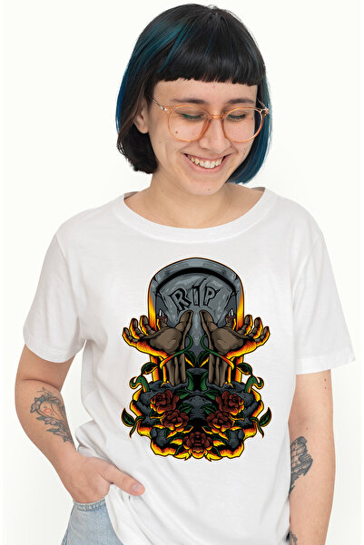 StoryGift Romania Tricou Femei Cu Zombie, Mormant, Piatra, Maini, Plante, Flo...