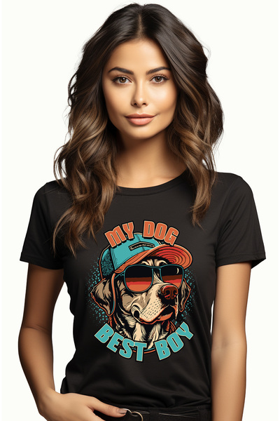 StoryGift Romania Tricou Femei Cu Mesaj In Engleza My Dog Best Boy, Cainele Meu Cel Mai Bun Baiat, BLK_XS