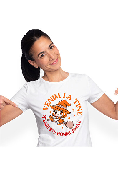 StoryGift Romania Tricou Femei cu Vrajitoare Pe Matura Cu Pisica Si Palarie ,...