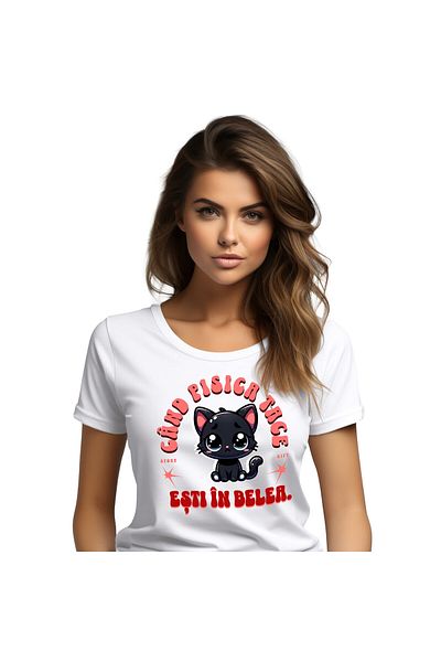 StoryGift Romania Tricou Femei cu Pisica Neagra Trista Iubitorii De Motani, Animal Blanos, Copii c,White_XS