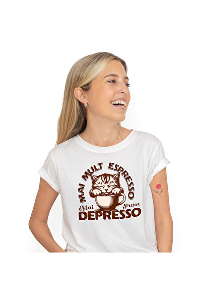 StoryGift Romania Tricou Femei cu Pisica Somnoroasa in cana de cafea, Dormind...