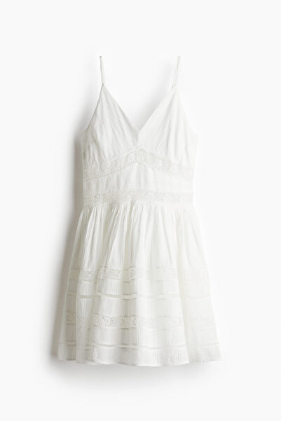 H&M Dantel Ara Şeritli ve Pamuklu Elbise