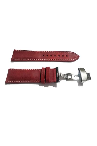 FADO Butterfly Clasp Suitable for Any Watch 22 mm Genuine Leather (228) Silver Clasp Red