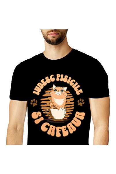 StoryGift Romania Tricou Barbati cu Iubitorii de Pisici Pufoase In Cana De Ca...