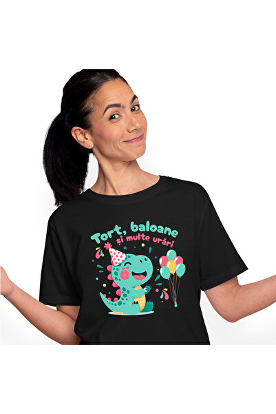 StoryGift Romania Tricou Femei cu Dinozaur Vesel Colorat Cu Coif Aniversar Ba...