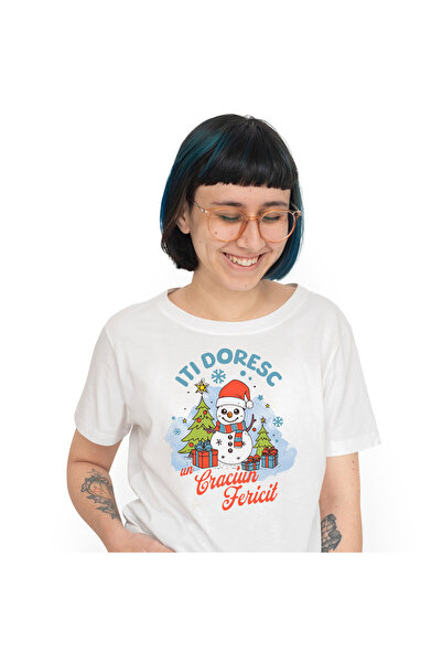 StoryGift Romania Tricou Femei cu Om De Zapada Vesel Cu Caciula Mos Craciun, ...