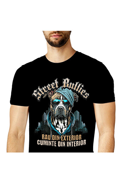 StoryGift Romania Tricou Barbati cu Caine Portret Stil Gangster Cu Ochelari D...