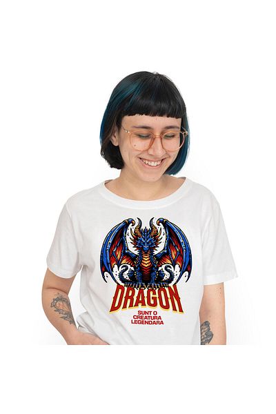 StoryGift Romania Tricou Femei cu Dragon Albastru Stil Caracter Jocuri Animate, Lume Digitala Jocu,White_XS