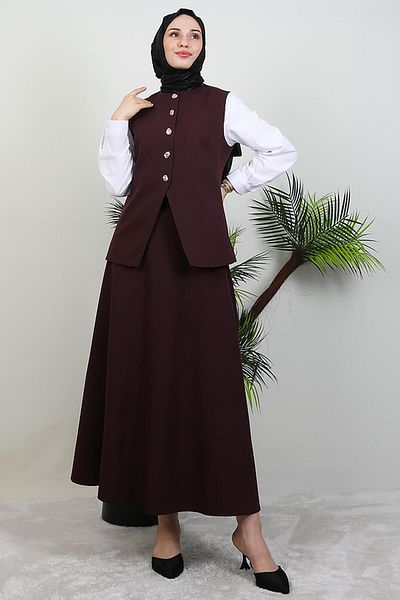 GİYZAMİLA Bella Skirted Double Suit Plum