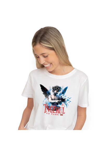 StoryGift Romania Tricou Femei cu Copil Statuie Cui Aripi Buchet De Flori Val...