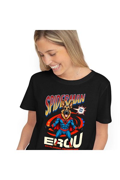 StoryGift Romania Tricou Femei cu Ciobănesc German / German Shepherd Caine In Costum de SpiderMan ,Black_XL