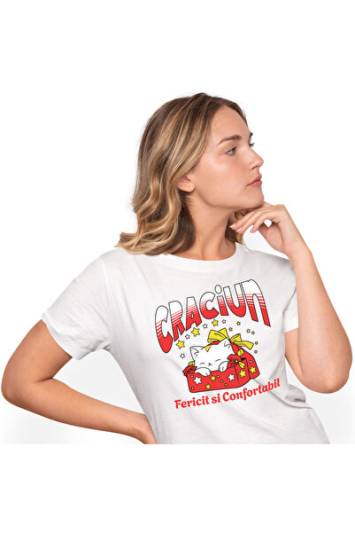 StoryGift Romania Tricou Femei cu Pisica Alba In Cutie De Cadou Rosie, Sac Cu...