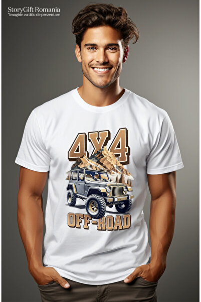 StoryGift Romania Men's T-Shirt with Off-Road Vehicle High Mountain 4X4 OFF-ROAD Adventure Nature with im,White_XS