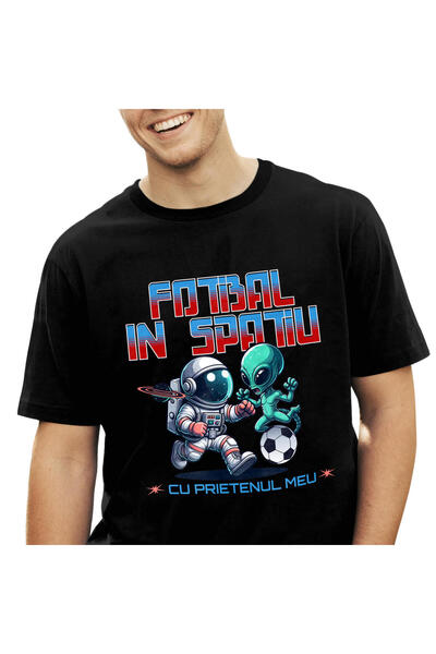 StoryGift Romania Tricou Barbati cu Om Spatial Extraterestru Si Astronaut Mec...