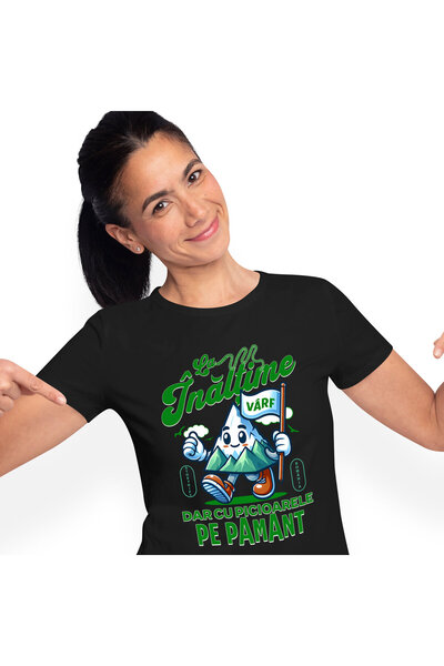 StoryGift Romania Tricou Femei cu Animatie varf De Munte Vesel Cu Steag Alb N...