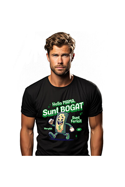 StoryGift Romania Tricou Barbati cu Bancnota Vesela Mergand, Dolar, Bani, Ave...