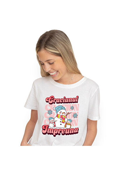 StoryGift Romania Tricou Femei cu Portret Familie Oameni De Zapada Veseli Col...