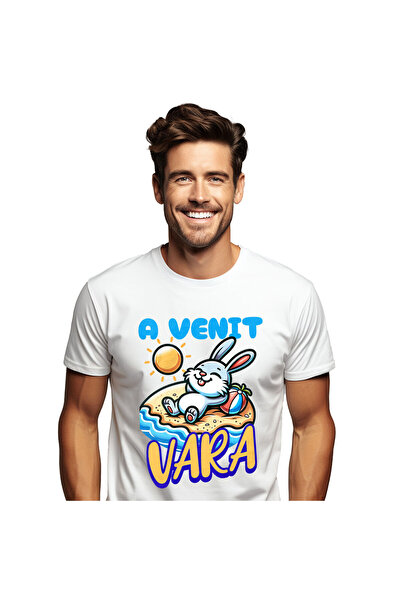 StoryGift Romania Tricou Barbati cu Iepure Cu Dinti Lungi Pe Plaja Relaxare L...