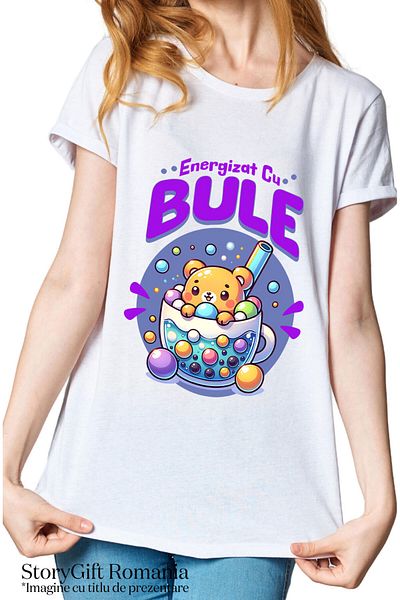 StoryGift Romania Tricou Femei cu Ursulet Maro De plus In Pahar Cu Ceai Cu bule Colorate, Bautura ,White_XL