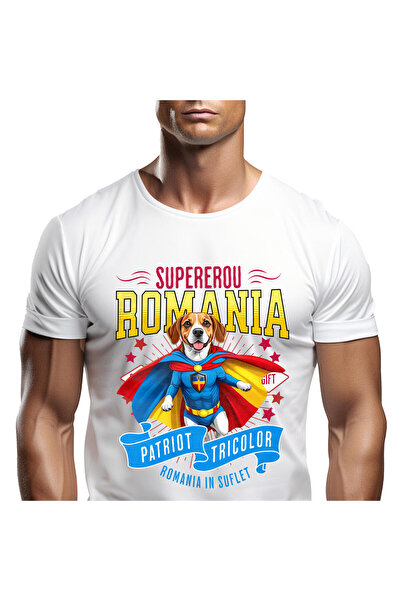 StoryGift Romania Tricou Barbati cu boxer Caine In Costum de Capitan Romania ...