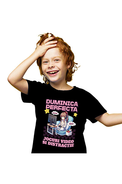 StoryGift Romania Tricou Copii cu Fata Stil Anime Iubitorii De Jocuri Video, gamer, Relaxare, Lume,Black_6ANI