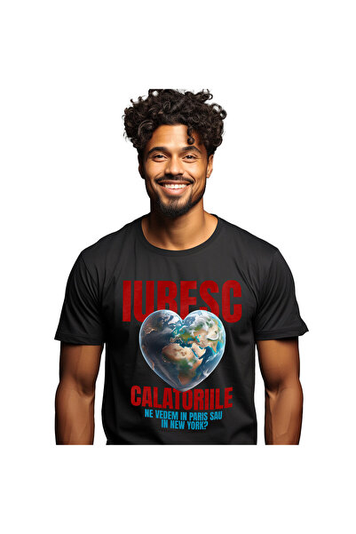 StoryGift Romania Tricou Barbati cu Glob Pamantesc In Forma De Inima, Iubire,...