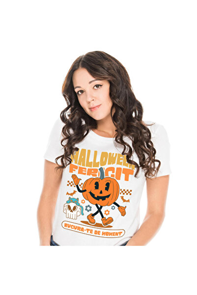 StoryGift Romania Tricou Femei cu Dovleac De Hallowen Vesel, Craniu Uman Cu P...