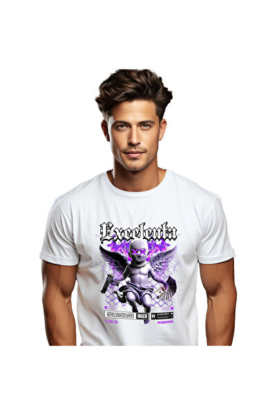 StoryGift Romania Tricou Barbati cu Copil Cu Aripi Cagula Pe Cap, Arma Bani Bancnote, Motivational,White_S