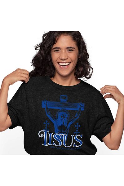 StoryGift Romania Tricou Femei cu Iisus Hristos Atarnat Pe Cruce Adormire Inaltarea Domnului, Past,Black_XS
