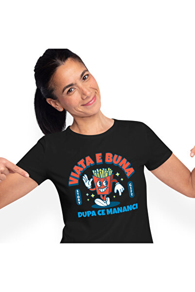 StoryGift Romania Tricou Femei cu Portie Cartofi Prajiti Vesela Manancare Fas...